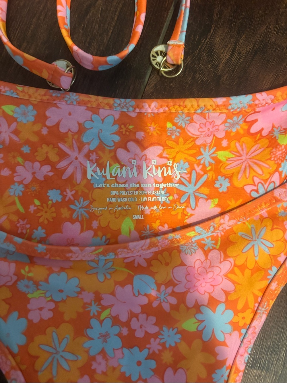 Kulani Kinis Orange women swimsuit Bikini with Pink & Light Blue Flowers - Picture 2 of 9